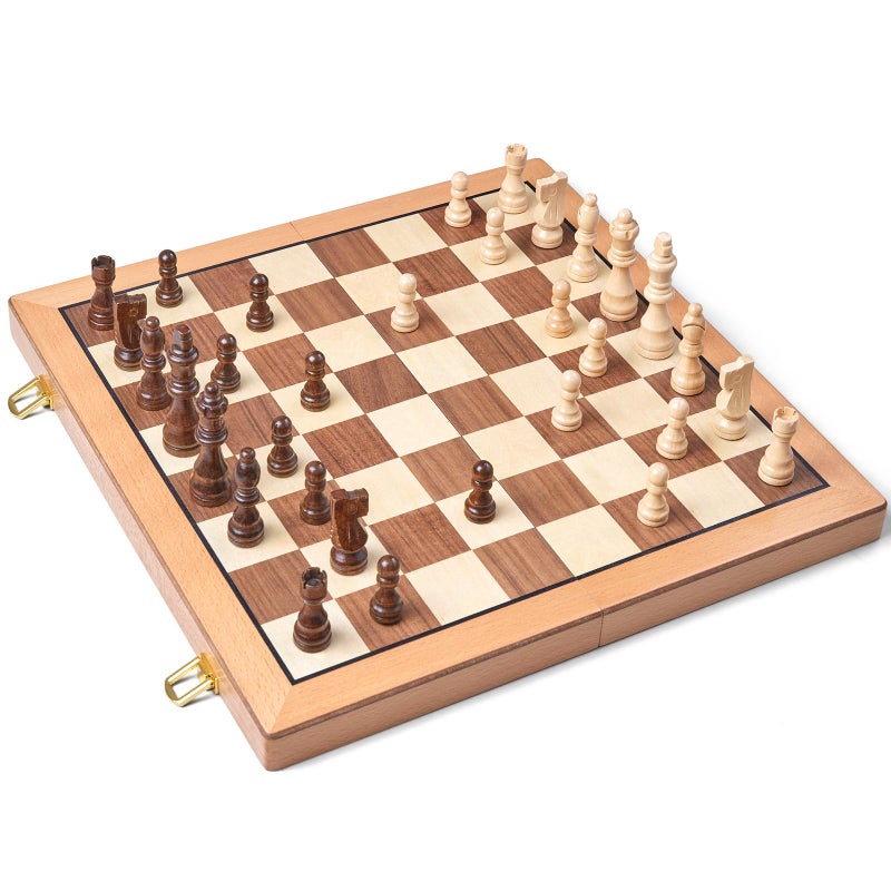 AMEROUS Magnetic Wooden Chess Set, 15 Inches Handmade Wooden Folding Travel Chess Board Game Sets with Chessmen Storage Slots for Kids and Adults, 2 Bonus Extra Queens, Gift Box Packed - Image 4